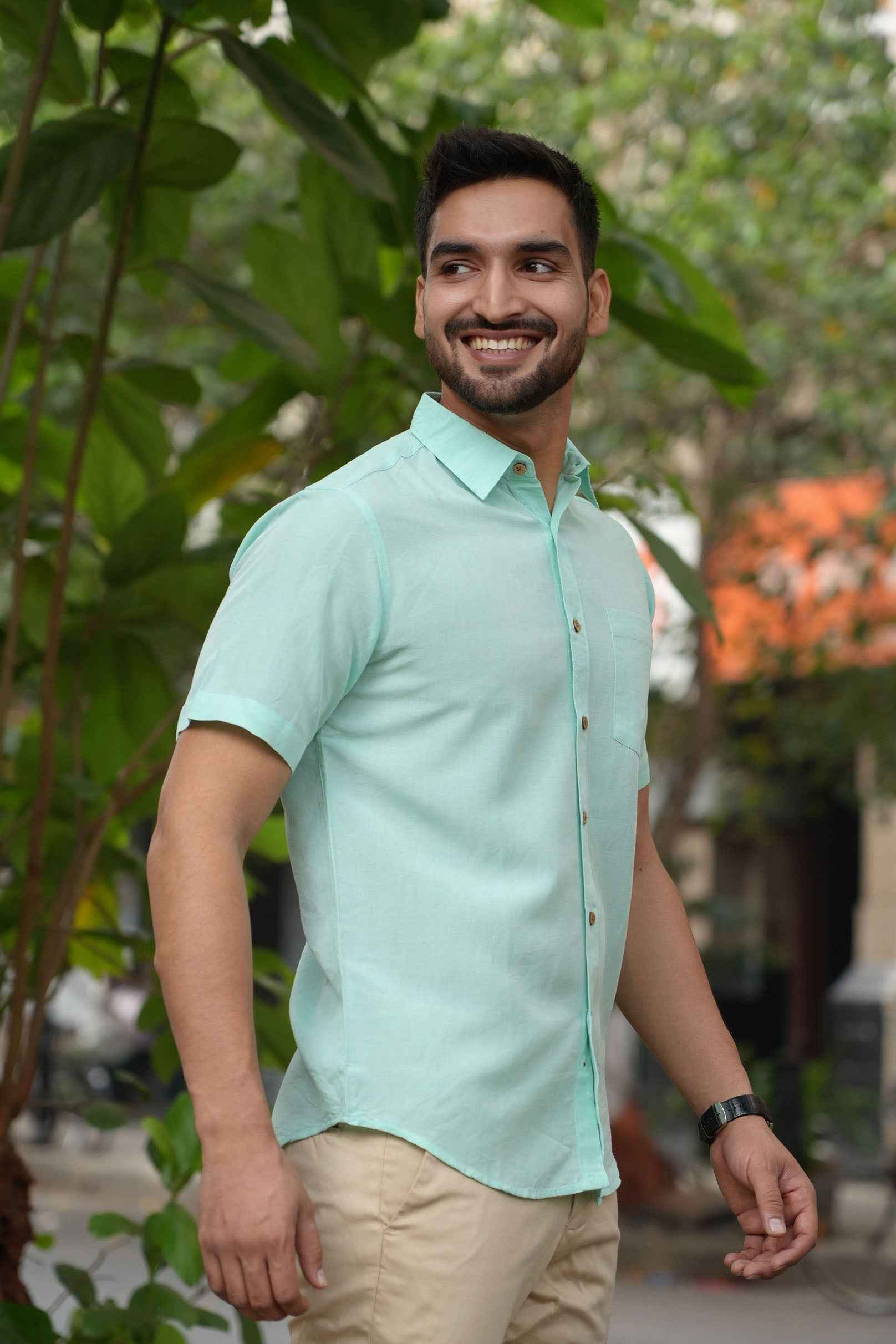 Mint Green Half Sleeve Shirt - Earthy Route Mint Green Half Sleeve Shirt - Earthy Route