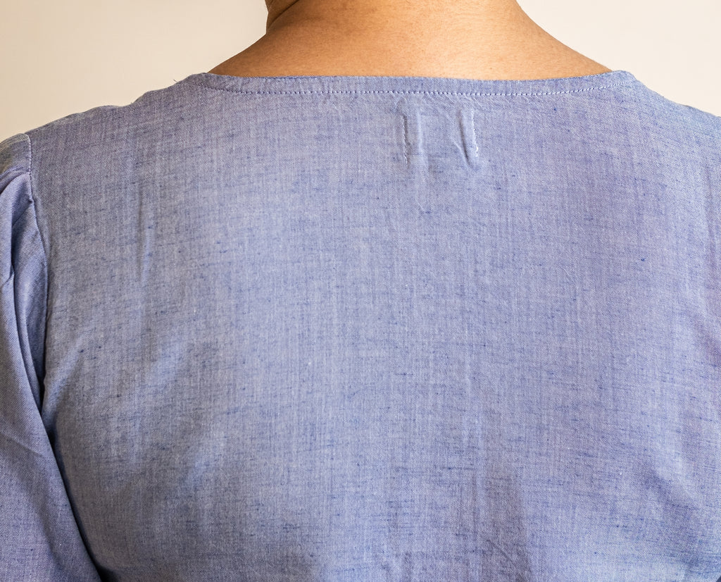 Dark Blue Top in Linen Lyocell fabric by Earthy Route, a sustainable clothing brand. The fabric is breatheable and summer friendly. This product has freeshipping.