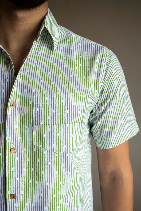 Tencel Linen Half Sleeve Shirt Green Lakeer by Earthy Route