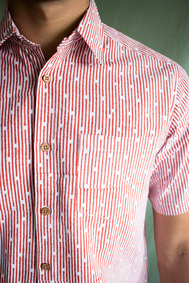 Tencel Linen Half Sleeve Shirt Red Lakeer by Earthy Route