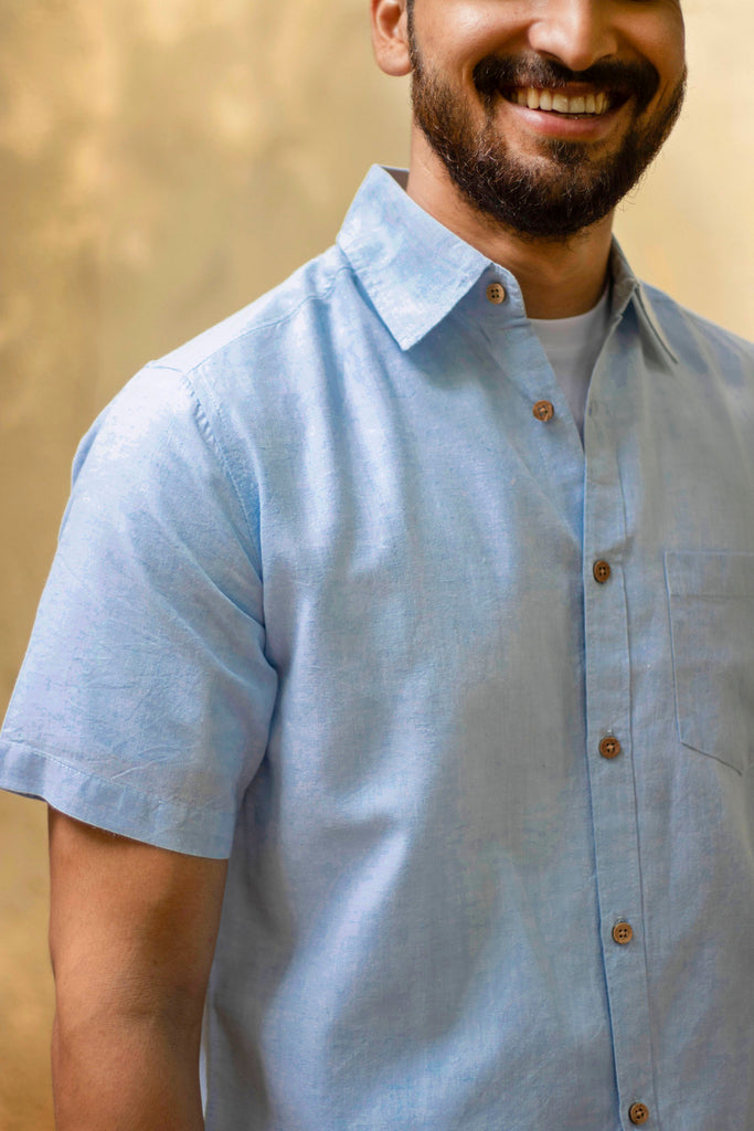 Lyocell Linen Ice Blue Half Shirt by Earthy Route