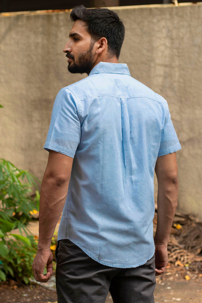 Lyocell Linen Ice Blue Half Shirt by Earthy Route