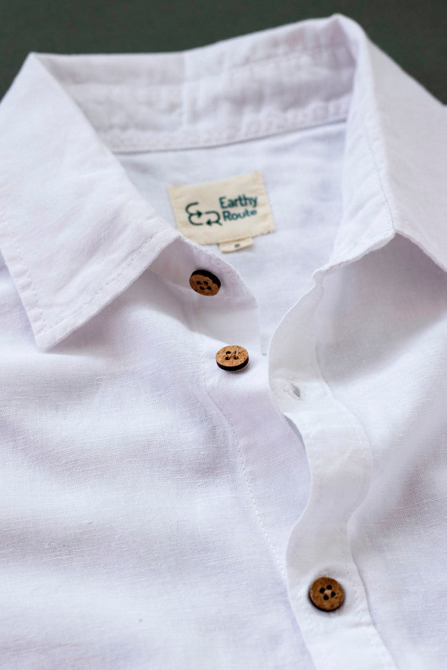 Linen Lyocell White Half Shirt by Earthy Route